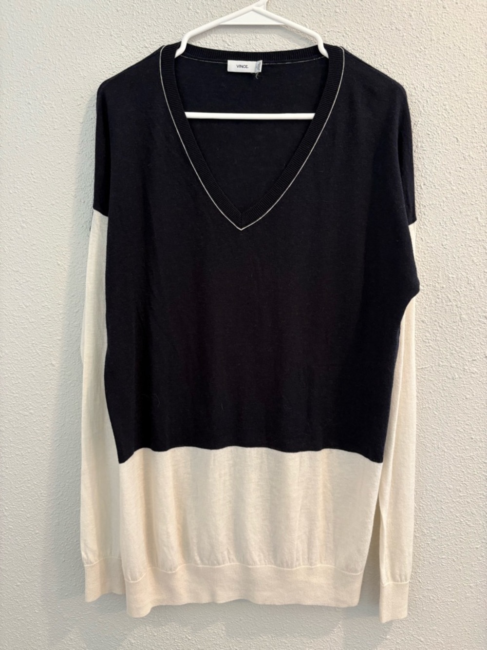 Vince Sweater V-Neck Sweater - Black and Cream (size M)